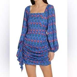 Rhode silk mini dress in blue floral -xs